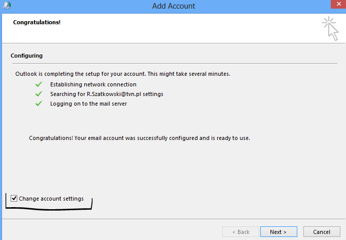 trouble add email account to outlook 2013